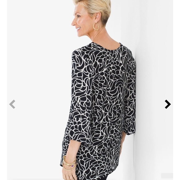 CHICO’S TRAVELERS CLASSIC CONVERTIBLE PRINTED TOP  Sz 3 XL 16 White Navy Slinky - Picture 3 of 8